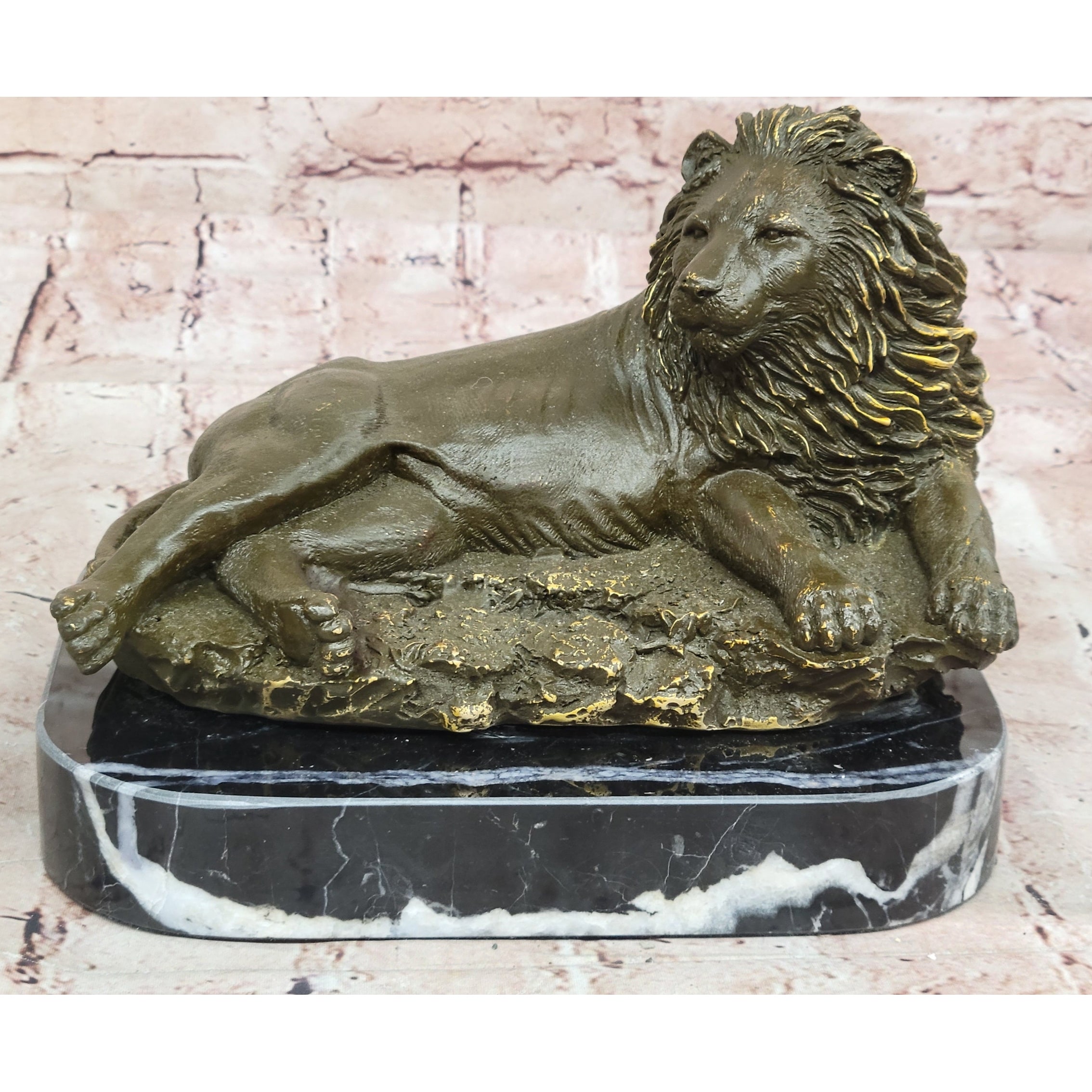 Bronze Reclining Lion Statue Majestic Wildlife Sculpture Decor