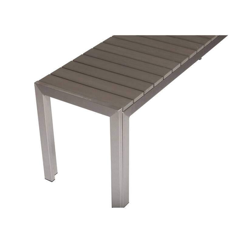 Plank Style Rectangular Plank Top Bench with Straight Metal Legs, Gray