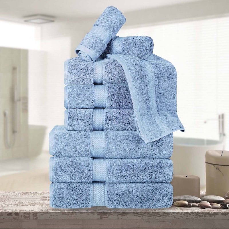 Superior Egyptian Cotton Pile Heavyweight 9-Piece Towel Set - Light Blue