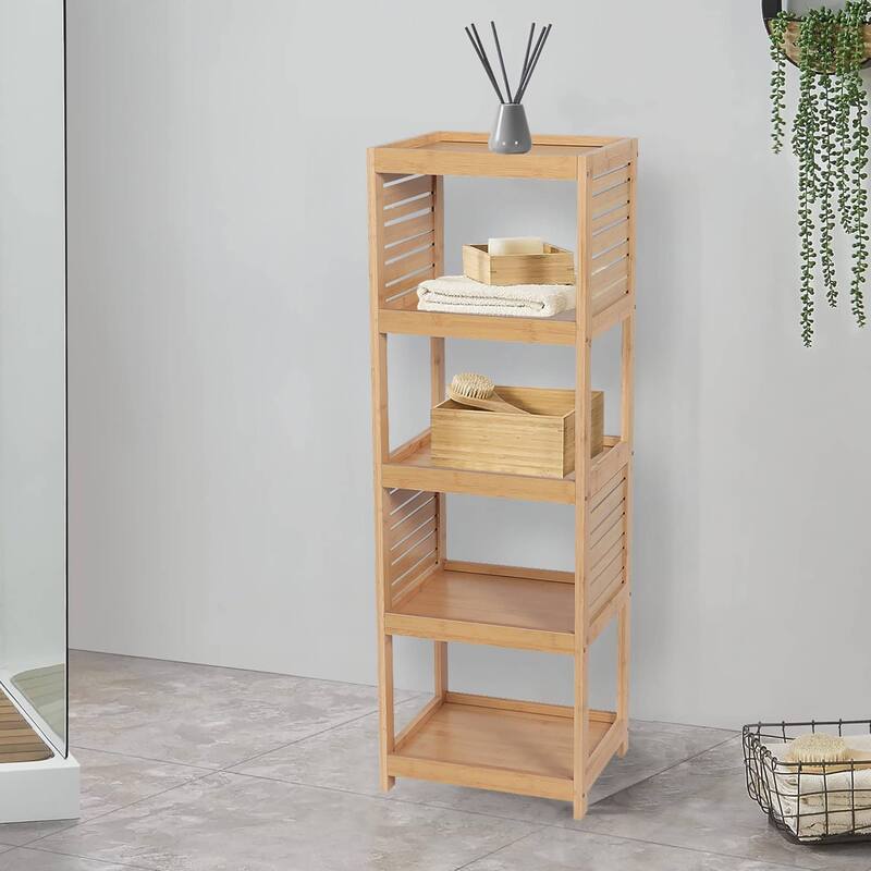 Open-Shelf Storage Unit with Vented Design, Natural - Trinidad Collection - 14.7"L x 11.13"W x 32.12"H