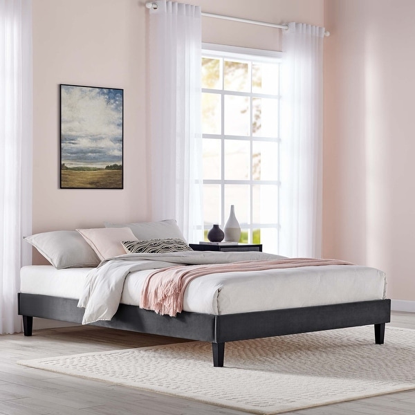Modway Reign Performance Velvet Platform Bed Frame Full Navy