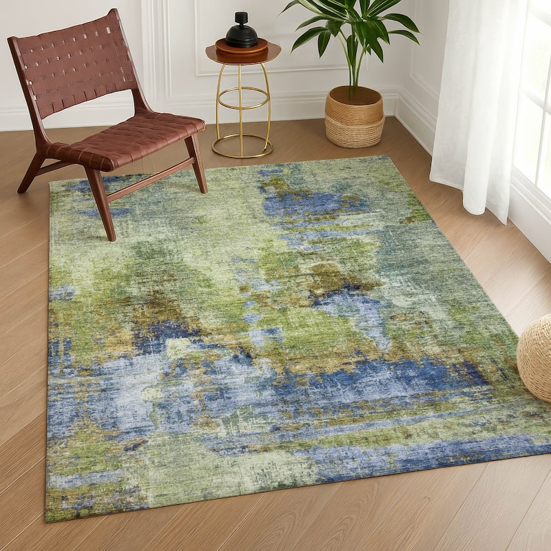 Machine Washable Indoor/ Outdoor Abstact Contemporary Chantille Rug