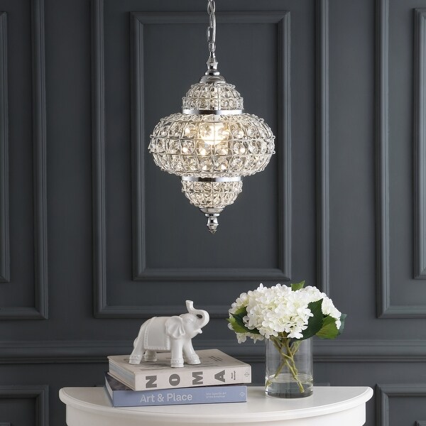 Juliette 12" Crystal/Metal LED Chandelier Pendant, Chrome by JONATHAN Y