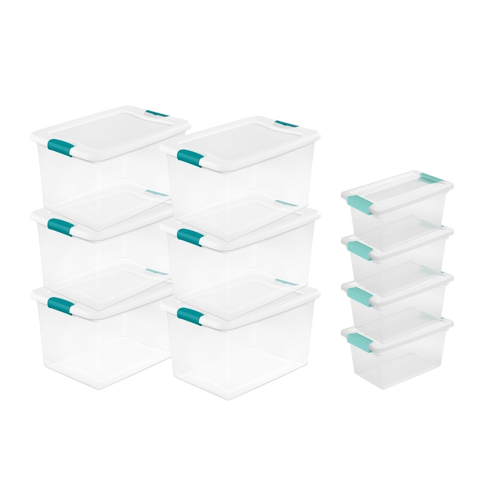 Sterilite 66 qt Clearview Latch Storage Box, Stackable Bin with Latching Lid, Plastic Container to Organize Clothes in Closet, Clear Base, Lid, 6
