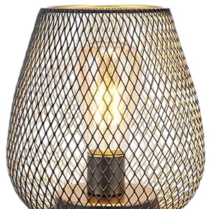 HomeRoots Set of Two 7" Antiqued Bronze Pierced Geometric Cordless Lantern Lamps - 5.50 in. x 6.50 in. x 5.50 in.