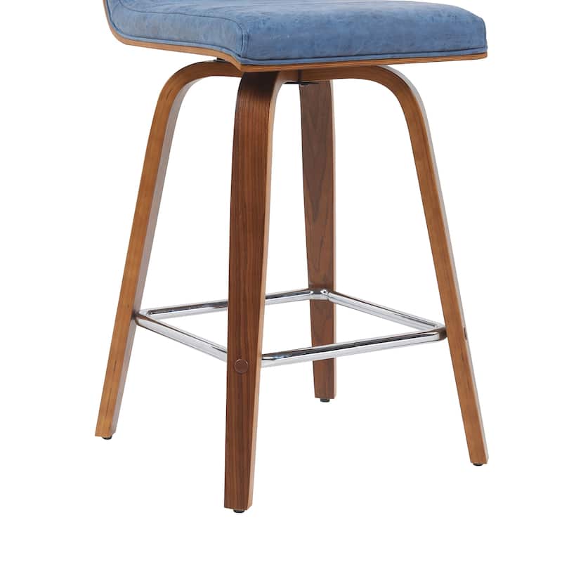 Skara Mid-Century Swivel Counter Stool, Upholstered Counter Height Chair with Bentwood Legs