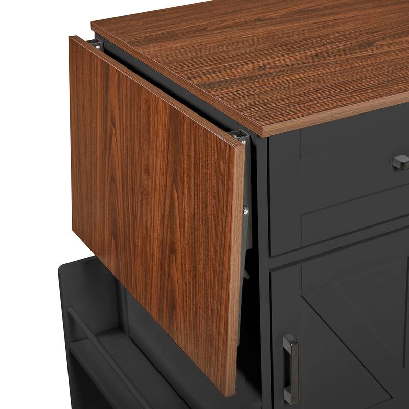 39.3" Kitchen Island with Drop Leaf, Kitchen Storage Island with Open Side Rack, One Drawer, Towel Rack, with Lockable Wheels