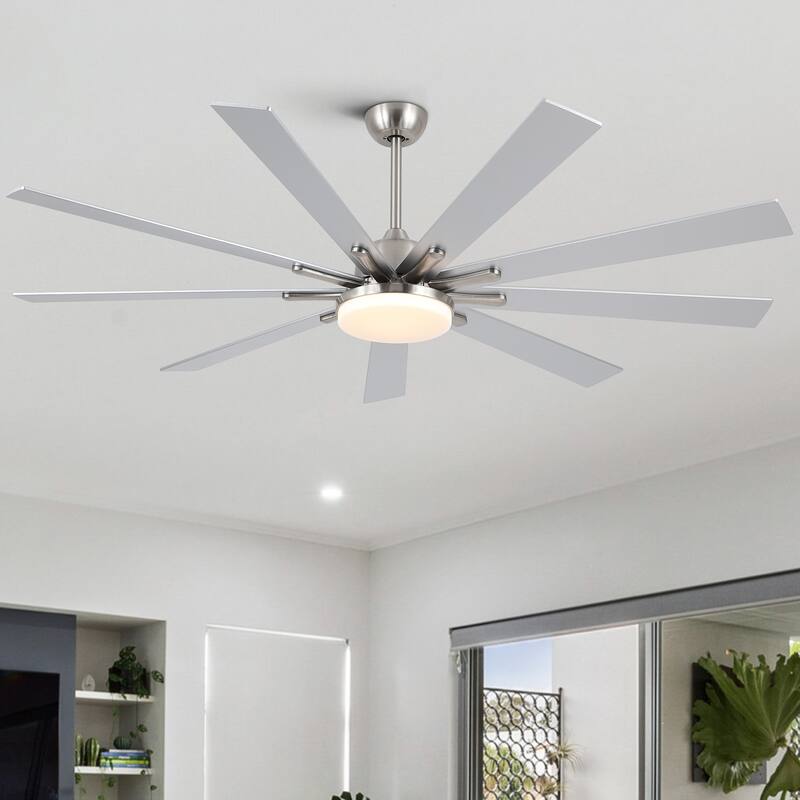Indoor/Outdoor Large Smart Ceiling Fan with Remote & App Control, 72 Inch Brushed Nickel Ceiling Fan Light for Living Room Patio
