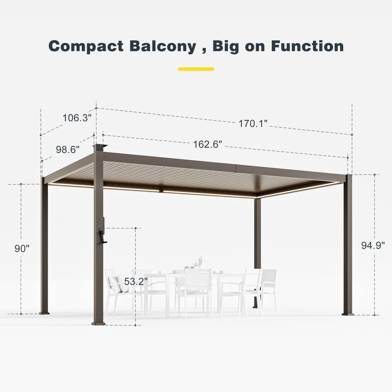 Outdoor Metal Louvered Pergola with LED Strip Lights