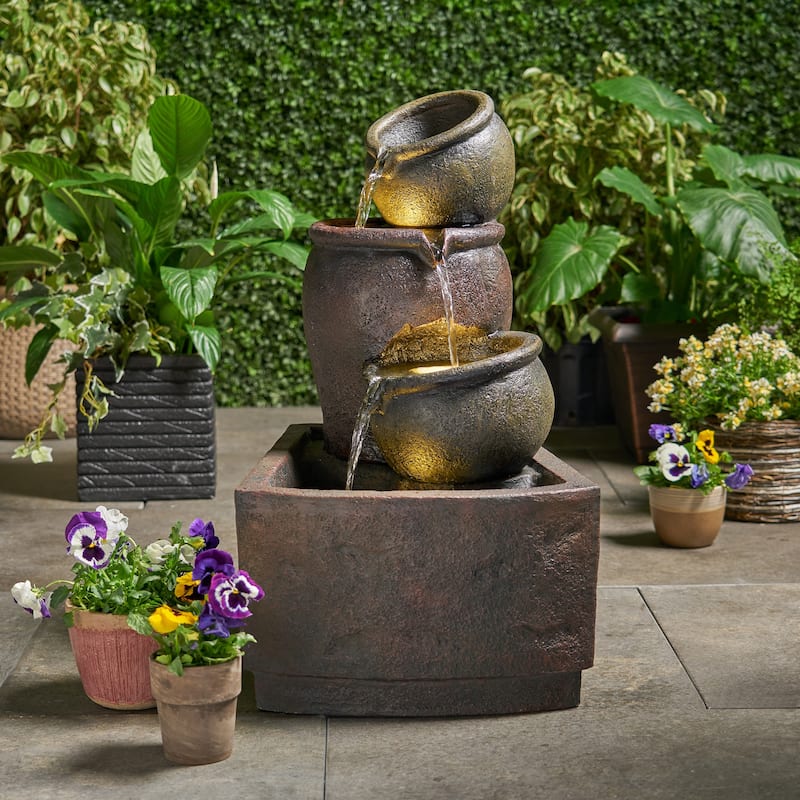 3-Tier Outdoor Fountain with Light, 30.75" Weather Resistant Floor Fountain - 30.75"H