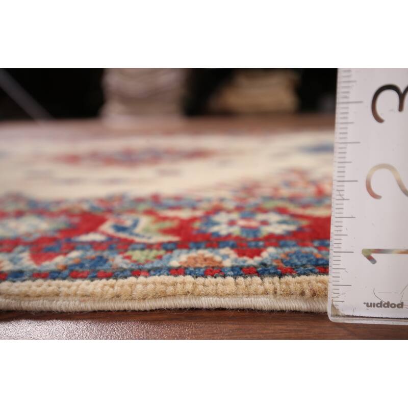 Ivory Geometric Kazak Accent Rug Handmade Wool Carpet - 3'4" x 4'10"