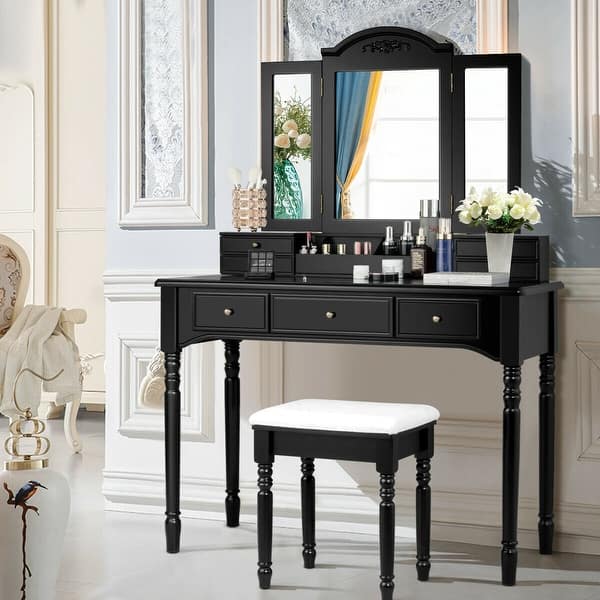 Shop Gymax 7 Drawers Vanity Set Dressing Table W Tri Folding
