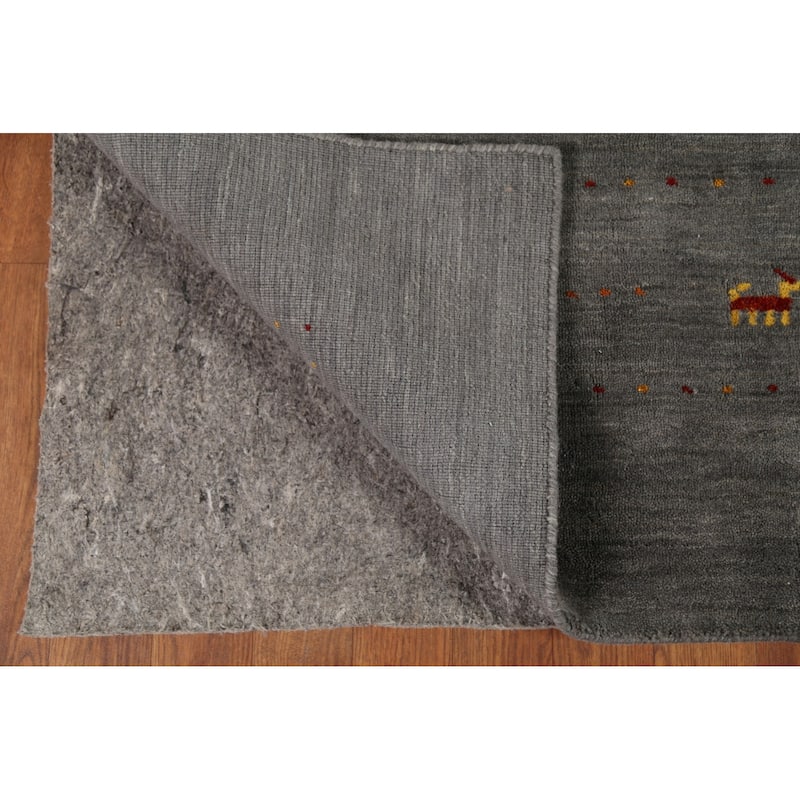 Gray Gabbeh Oriental Area Rug Hand-Knotted Wool Carpet - 6'4