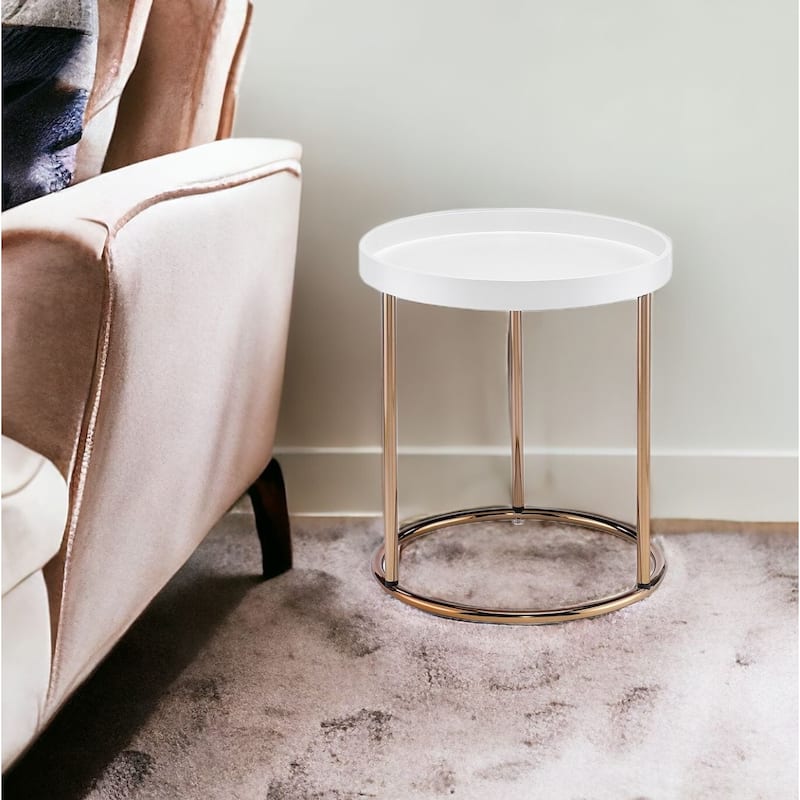 22" Copper And White Round End Table - White and Copper