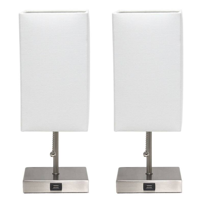 Simple Designs Petite Stick Lamp with USB Charging Port and Fabric Shade 2 Pack Set - 5 x 5 x 14.25 (L x W x H)