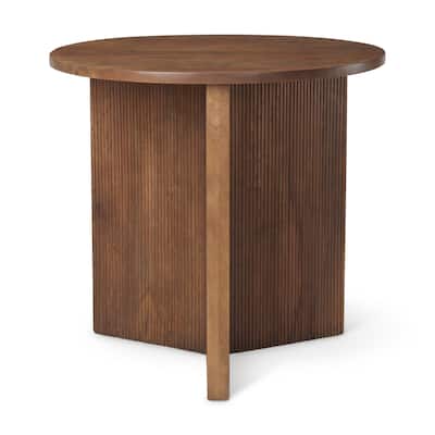 Enzo Dark Brown Solid Wood w/ Fluted Base 32" Round Accent Table - 32L x 32W x 30H