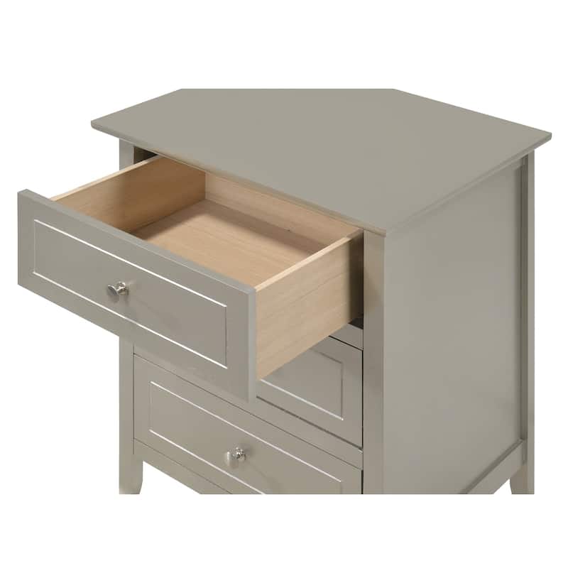 3-Drawer Wood Nightstand - 25" - Silver Champagne