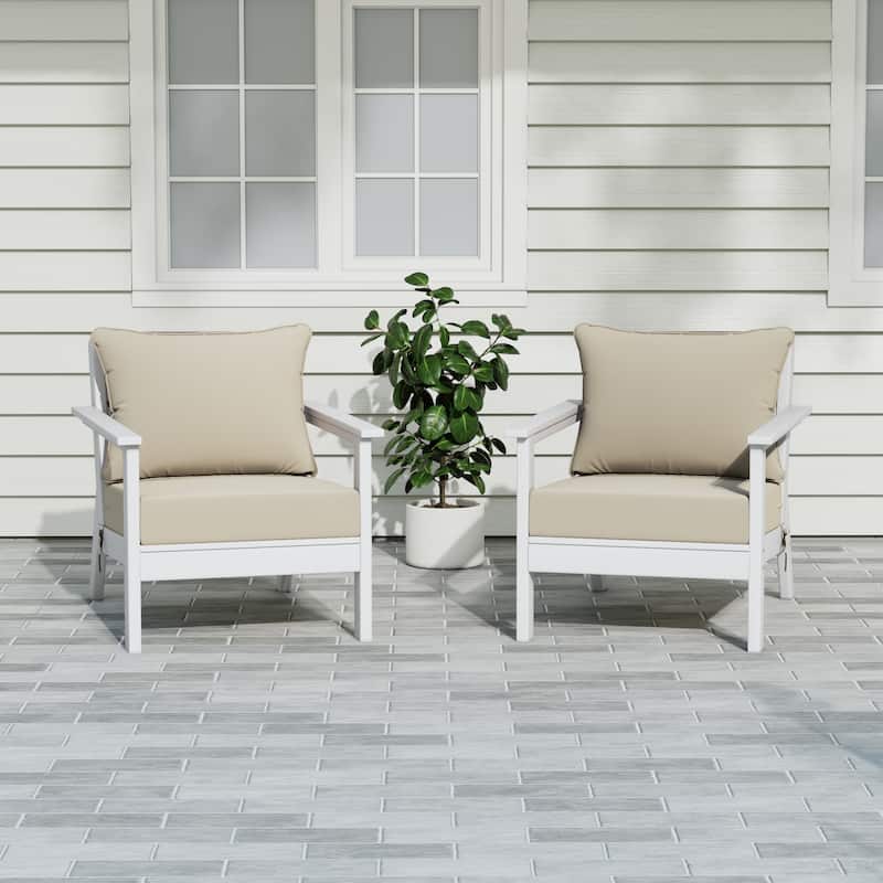 Birchwood All Weather HDPE Outdoor Patio White Deep Seating Conversation Set With Cushions (2-Piece)