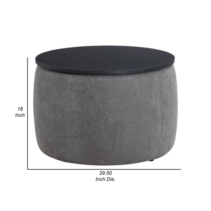 Soi 30 Inch Storage Ottoman table, Black Round Top Lift, Gray Chenille