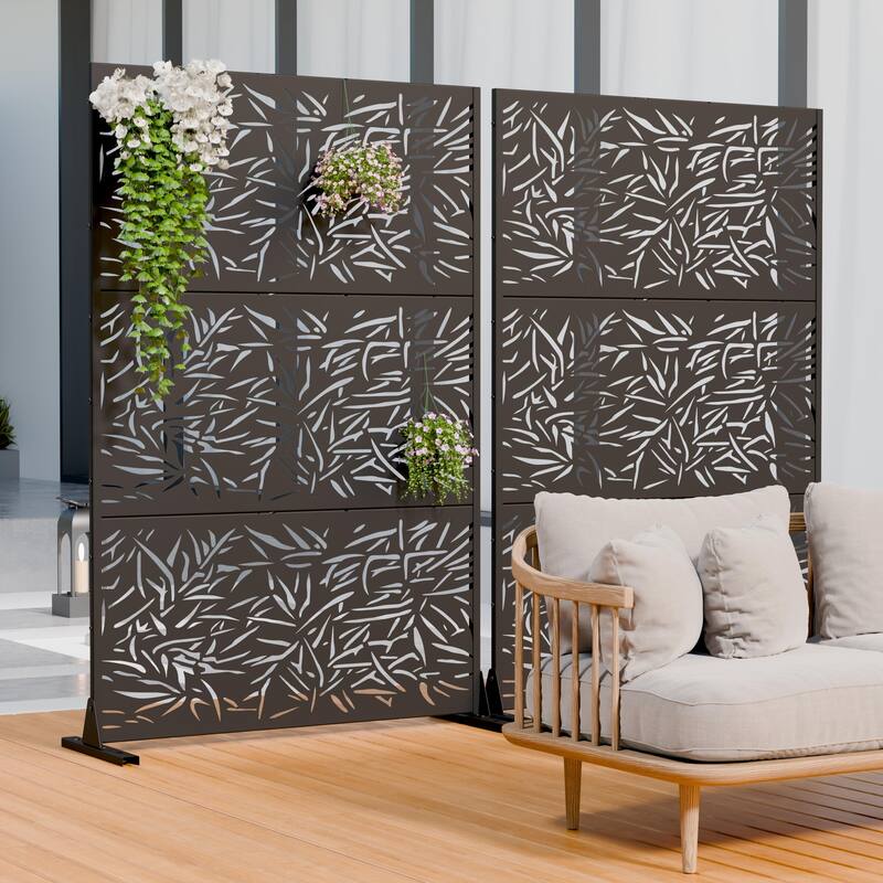 Outdoor Privacy Screen Free Standing Bamboo Leaves