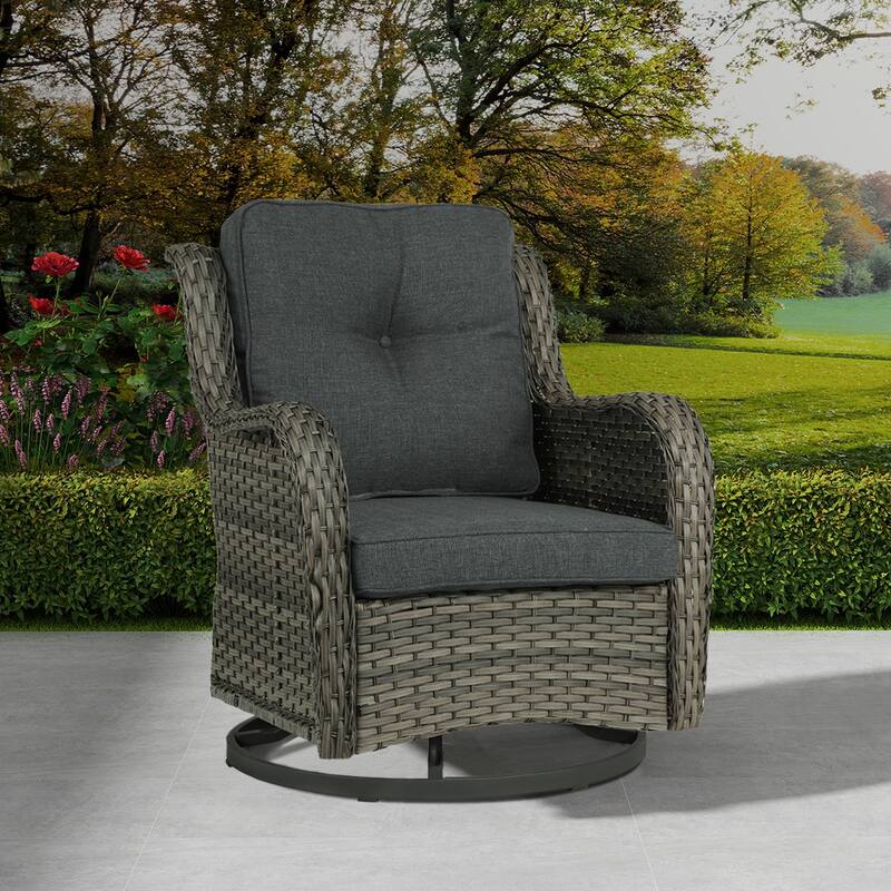 Patio Rattan Chairs Outdoor Wicker Swivel Rocker with Cushion - Dark Gray