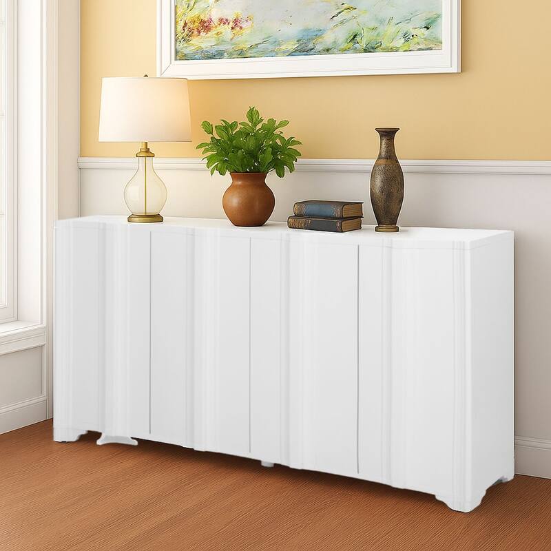 Modern Minimalist Freestanding 4-Door Wooden Sideboard Storage Cabinet - White