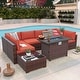 preview thumbnail 7 of 44, Outdoor 8 Pieces Sectional Wicker Sofa Set with Fire Pit