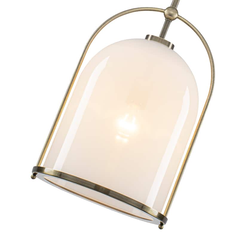 Brushed Gold Bucket Pendant Light with White Glass Dome Bedroom Foyer - Dia.11.02-in