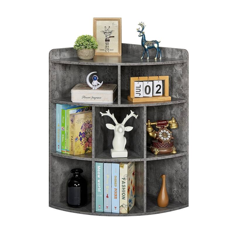 VECELO Corner Cabinet with Charging Station or No Charging Station 3-Tier Bookcase Storage Organizer Triangle Corner Bookcases