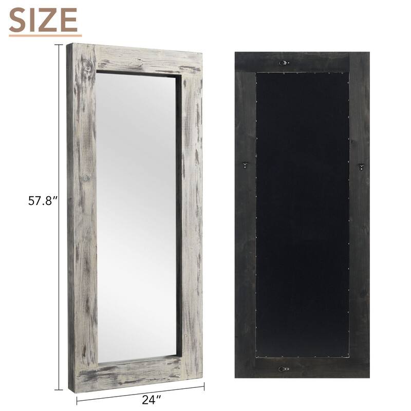 Farmhouse Rectangular Solid Wood Framed Full Length Leaning Mirror