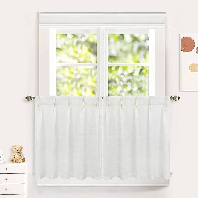 DriftAway Pinch Pleat Valance for Kitchen Window Faux Linen Textured