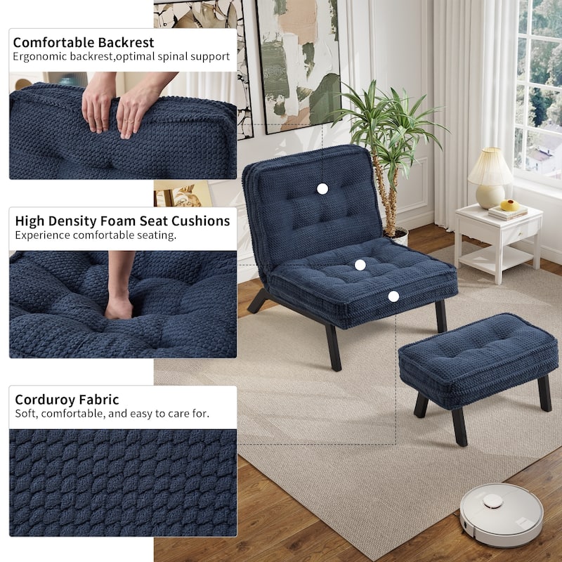 Upholstered Accent Chair with Ottoman, Armless Lounge Chair for Bedroom and Living Room, Comfortable Padded Seat with Wood Legs