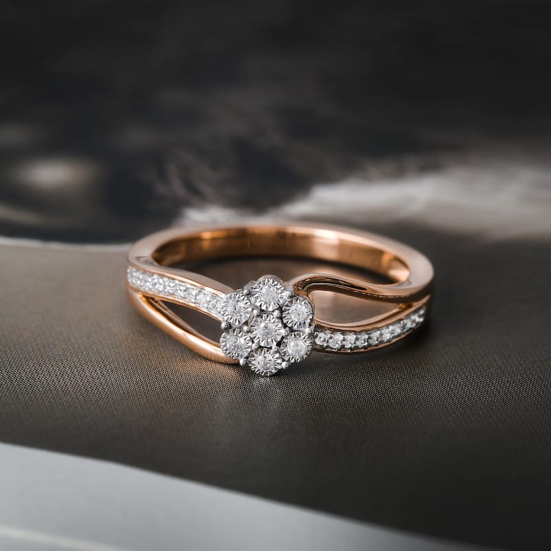 1/10ct TDW Diamond Floral Cluster Ring in Silver for Women - 9 - Rose