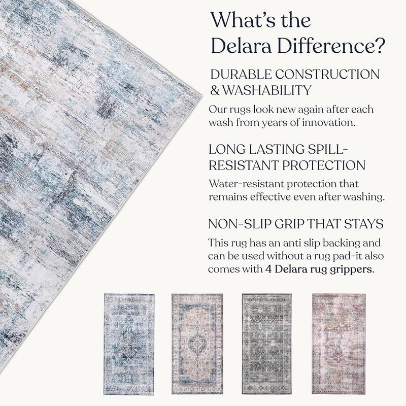 Delara Machine Washable Area Rug, Soft & Durable, Non-Slip Backing, Eco- Friendly GRS certified.