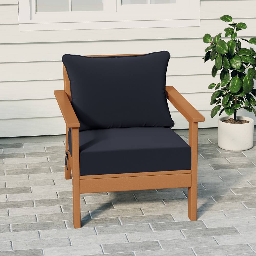 Birchwood All Weather HDPE Outdoor Patio Deep Seating Teak Club Chair With Cushions (1-Piece)