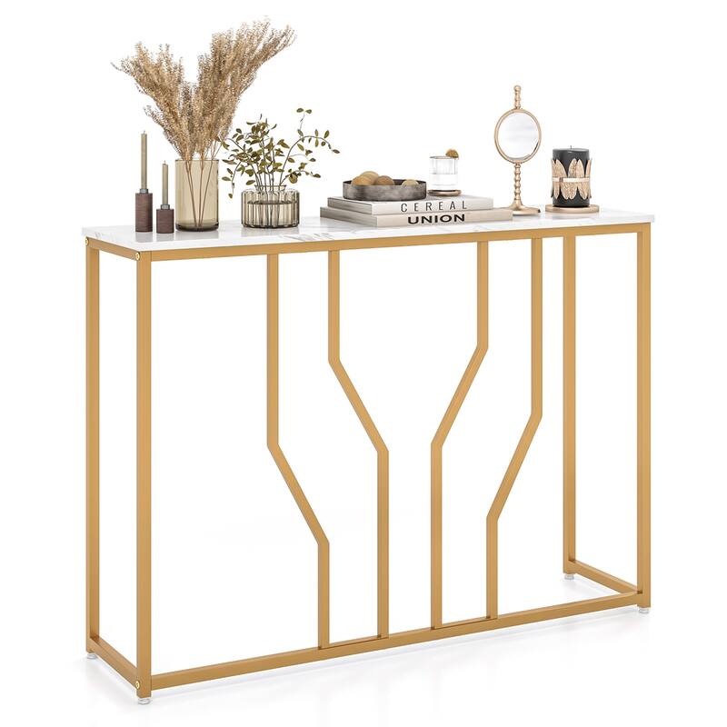 Costway 44" Gold Console Table with Faux Marble Tabletop Golden Metal - See Details - White & Gold - See Details