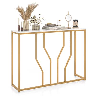 Costway 44" Gold Console Table with Faux Marble Tabletop Golden Metal - See Details