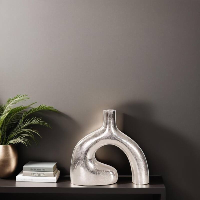 Shirin- Polished Silver Reverse Vase in Cast Aluminum- Short