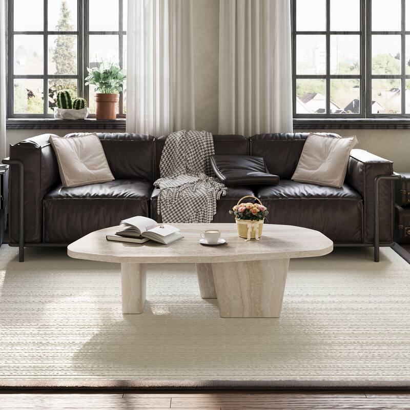 47.4" Modern Square Beige Coffee Table for Living Room with Two Legs