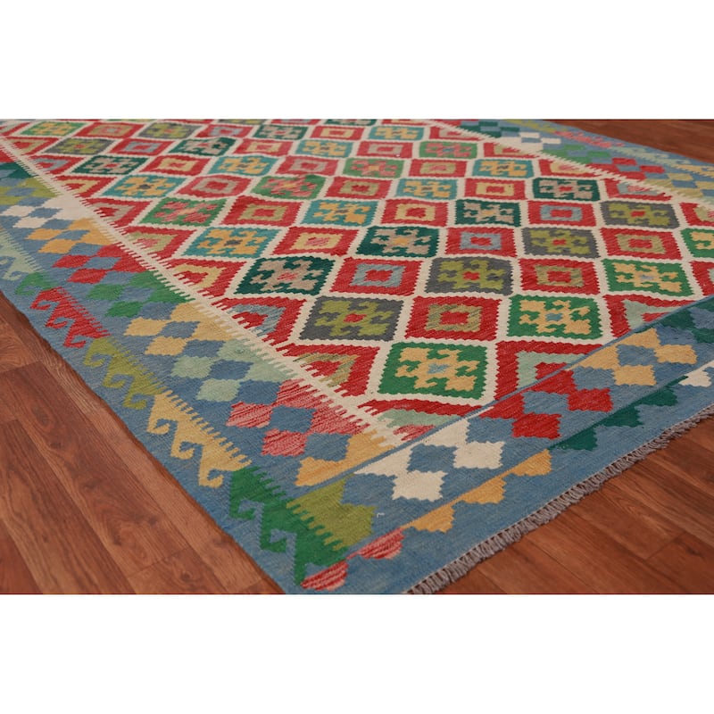 Kilim Oriental Area Rug Flatweave Wool Carpet - 5'11" x 8'3"