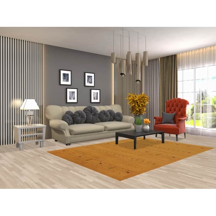 Tribal Gold Gabbeh Oriental Area Rug Hand-Knotted Wool Carpet - 5'5" x 7'7"