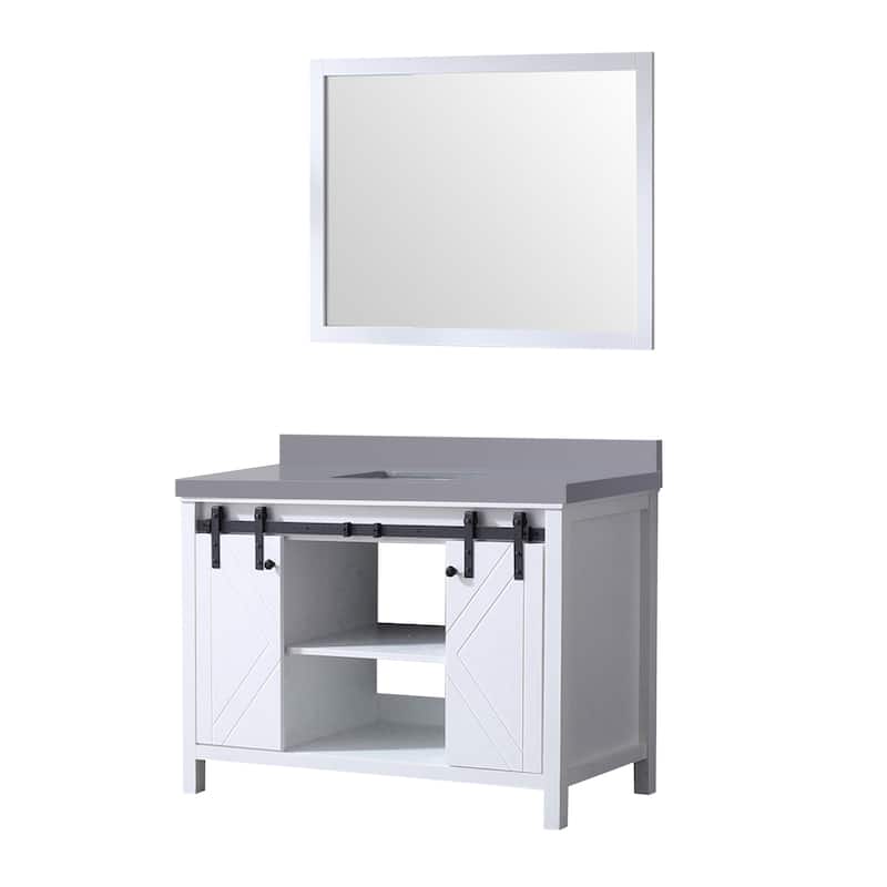Marsyas 48 in W x 22 in D Ash Grey Bath Vanity, White Quartz Countertop and 44 in Mirror