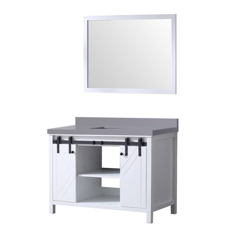 Marsyas Bath Vanity, Grey Quartz Countertop and Mirrors