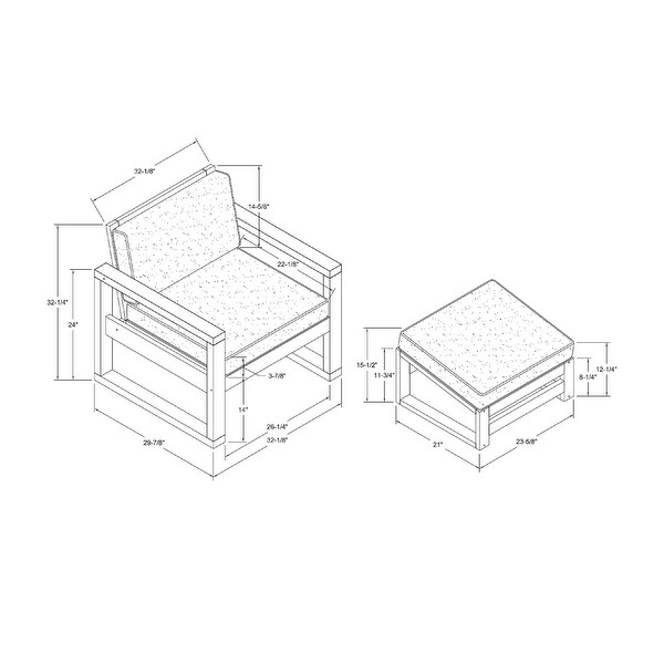 Hudson Brown Acacia Outdoor Chair and Ottoman Set with Grey Cushions