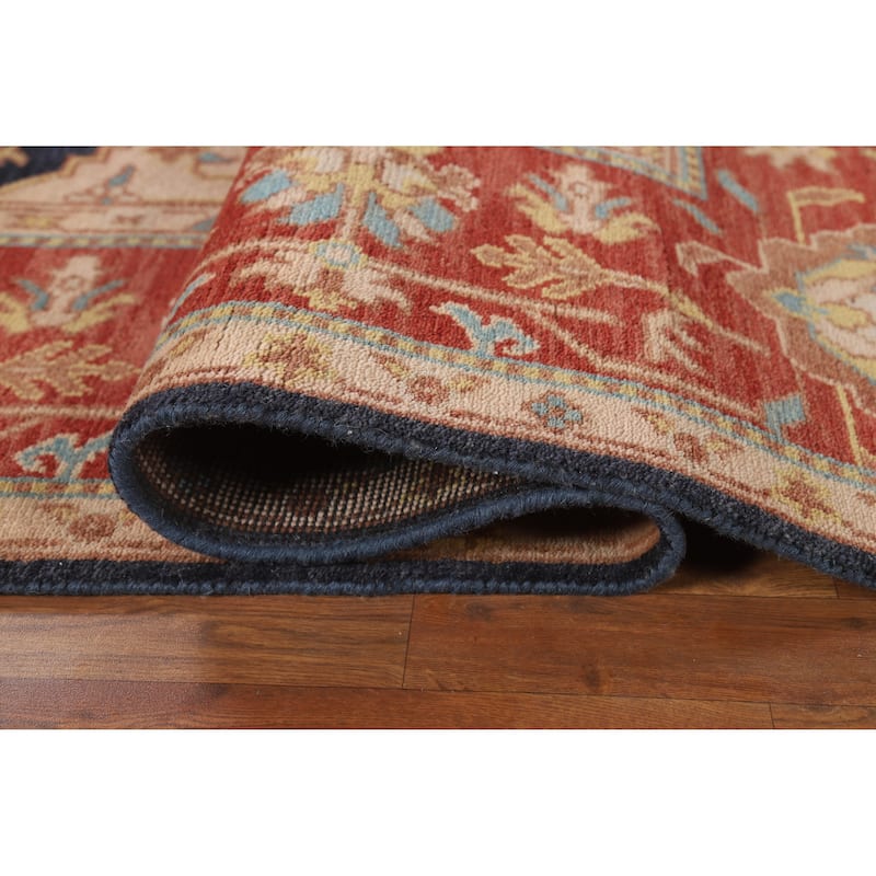 Navy Blue Orange Oushak Indian Area Rug Hand-Knotted Wool Carpet - 8'1" x 9'11"