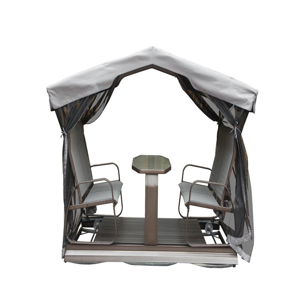 44.30 in. 4-Person Aluminum Outdoor Glider Benches with Canopy in Grey Brown