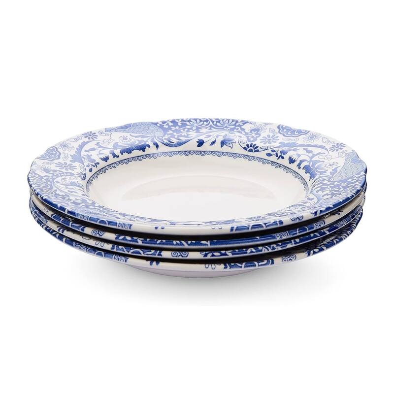 Spode Set of 4 Blue Italian Brocato Rimmed Plates