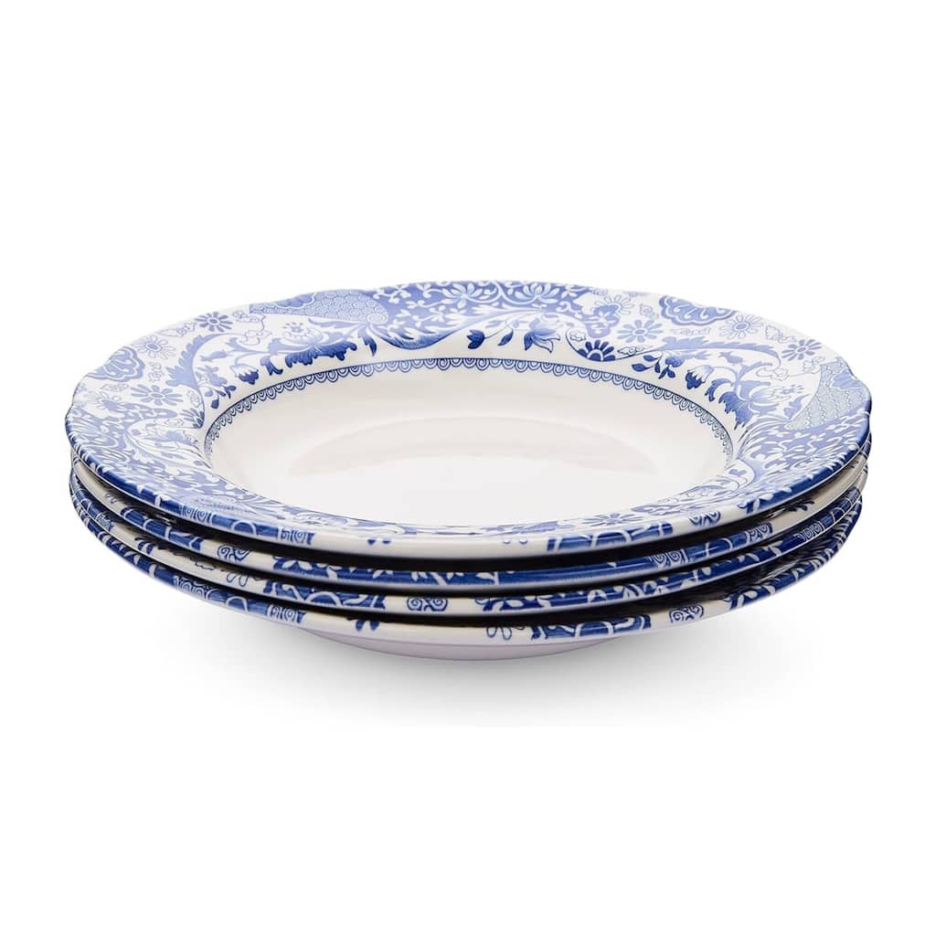 Spode Set of 4 Blue Italian Brocato Rimmed Plates