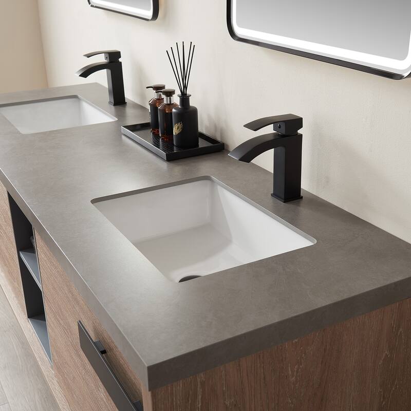 Carcastillo 72" Double Wall-Mount Vanity with Stone Top, Mirror