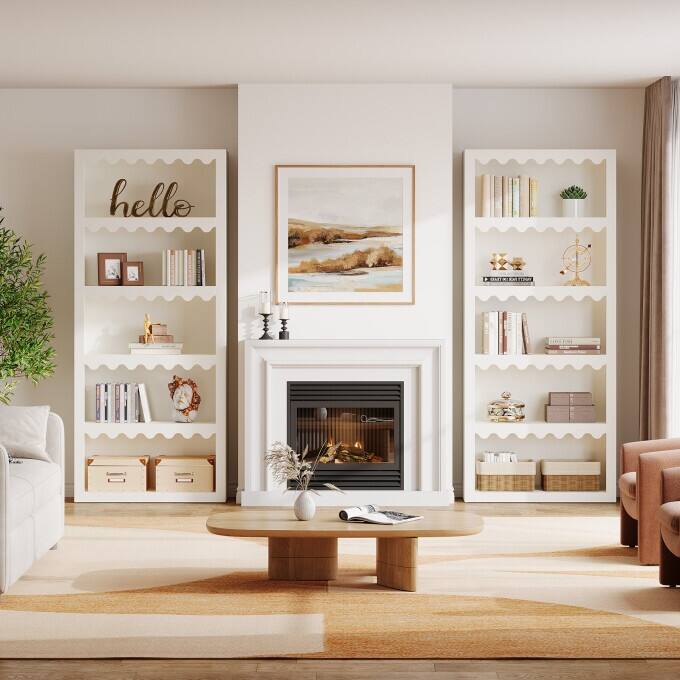 70.86" Modern White Bookshelf, 5-Tier Tall Wooden Bookcase